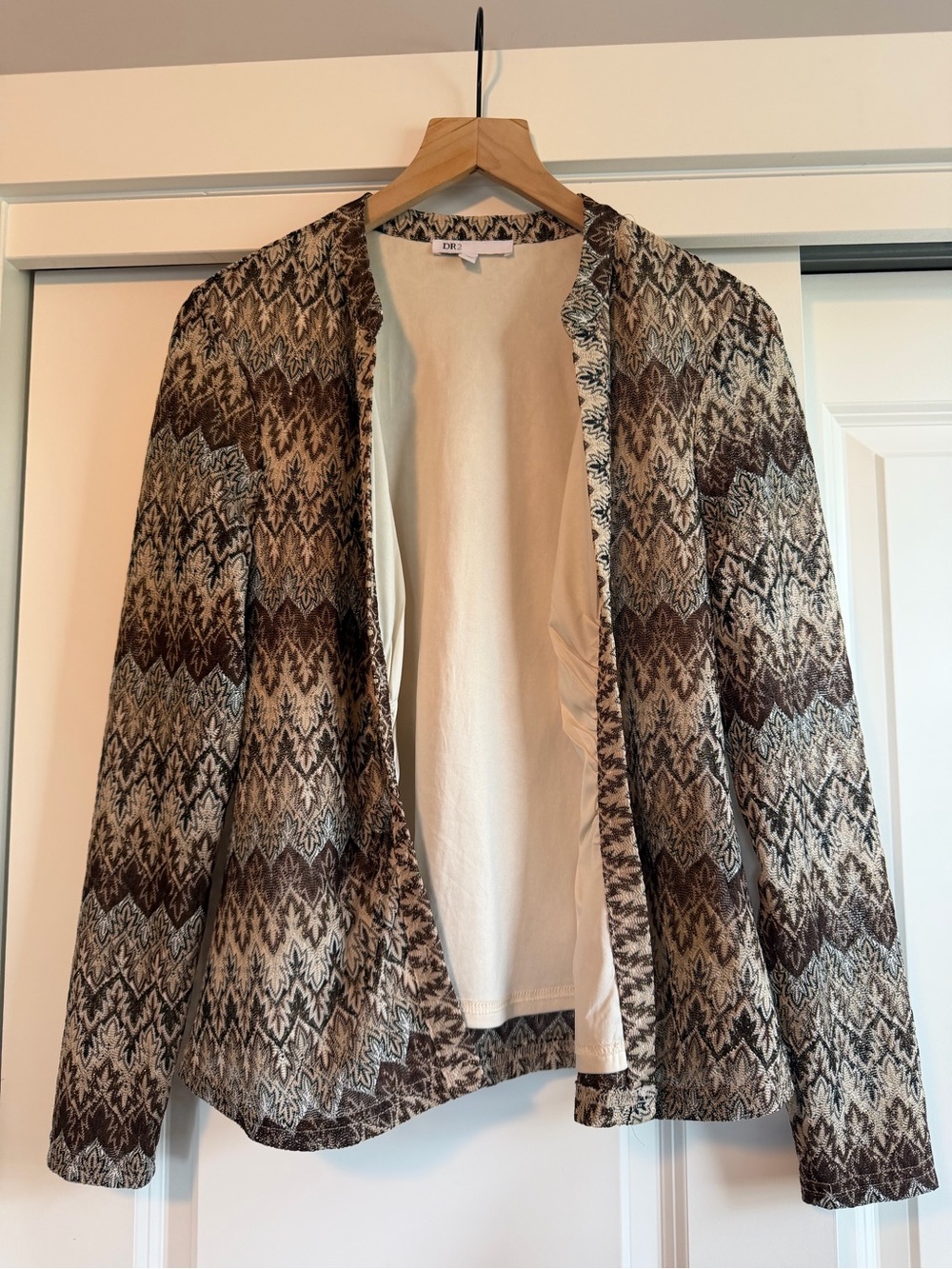 Dr2 Woven Pattern Open-Front Women's Cardigan - Brown/Cream Size Large